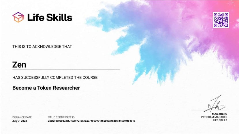 Life Skills - Become a Token Researcher - Zen  - Certificate