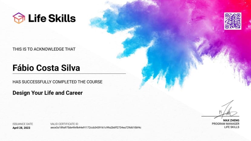 Life Skills - Design Your Life and Career - Fábio Costa Silva - Certificate