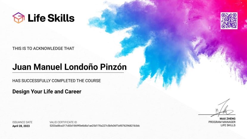 Life Skills - Design Your Life and Career - Juan Manuel Londoño Pinzón - Certificate