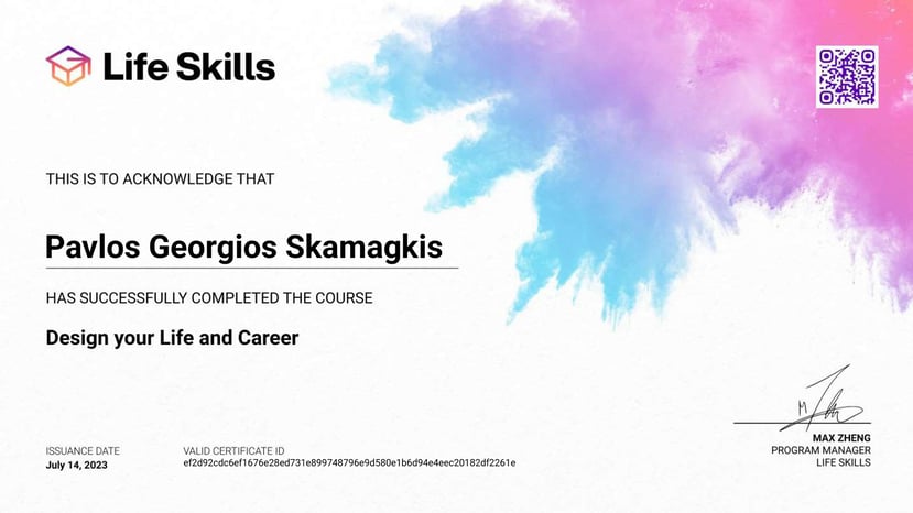 Life Skills - Design your Life and Career - Pavlos Georgios Skamagkis - Certificate