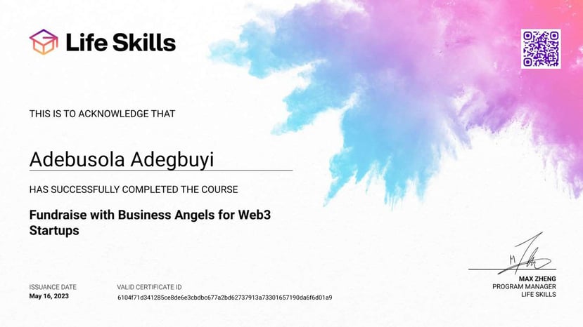 Life Skills - Fundraise with Business Angels for Web3 Startups - Adebusola Adegbuyi